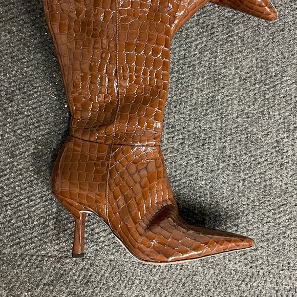 Schutz brown leather heeled boots over the knee croc beautiful pointed toe sz 9 - Picture 5 of 7